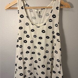 Joie Black and White Lips Pattern Silk Tank Top